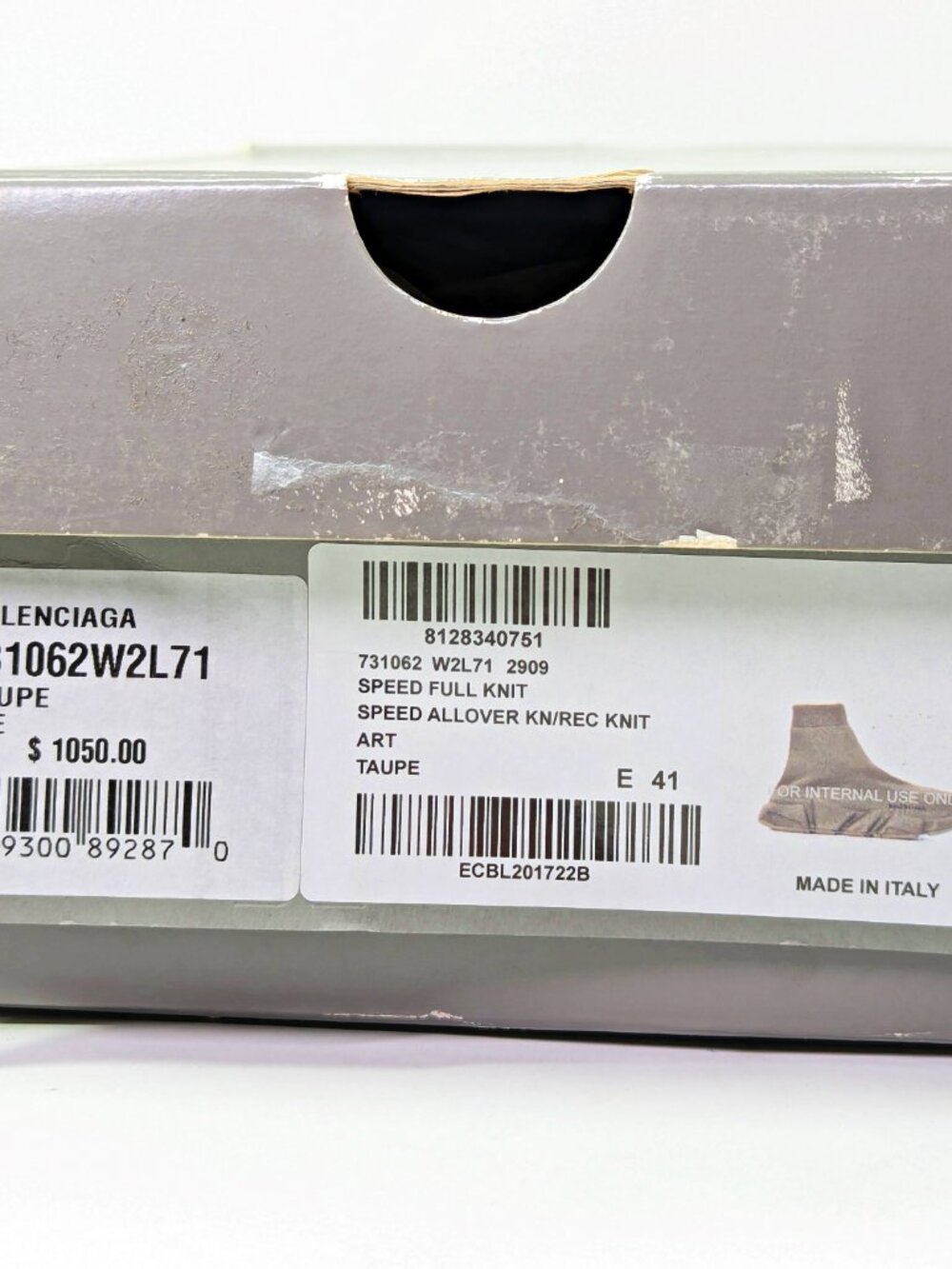 Balenciaga Men’s Speed Allover Knit Sneakers in Taupe Size 41 (MSRP $1,050) - Picture 9 of 9
